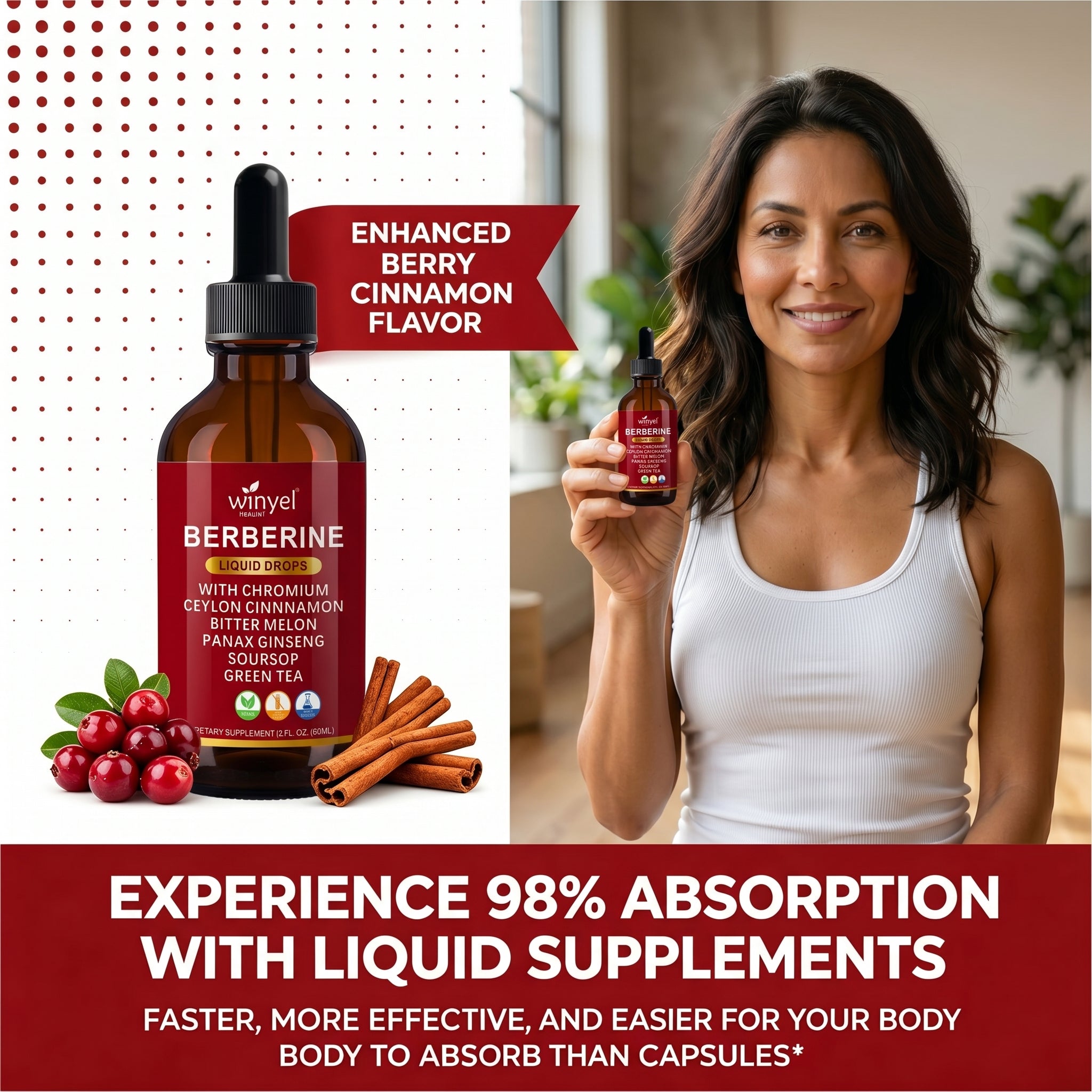 Organic Ceylon Cinnamon Berberine Liquid Drops Supplement With Bitter Melon Extract, Glucomannan, Gymnema, Chromium, Turmeric, Organic Panax Ginseng